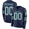 Custom Hockey Jersey – Triple Stripes Navy Gray Teal Long Sleeve – front and back view