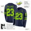 Custom Hockey Jersey – Triple Stripes Navy Neon Green Long Sleeve – product details