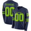 Custom Hockey Jersey – Triple Stripes Navy Neon Green Long Sleeve – front and back view