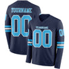 Custom Hockey Jersey – Triple Stripes Navy Sky Blue White Long Sleeve – front and back view