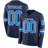 Custom Hockey Jersey – Triple Stripes Navy Powder Blue White Long Sleeve – front and back view