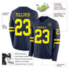 Custom Hockey Jersey – Triple Stripes Navy Light Yellow Long Sleeve – product details