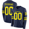 Custom Hockey Jersey – Triple Stripes Navy Light Yellow Long Sleeve – front and back view