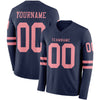 Custom Hockey Jersey – Triple Stripes Navy Medium Pink Long Sleeve – front and back view