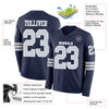 Custom Hockey Jersey – Triple Stripes Navy Silver White Long Sleeve – product details