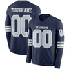Custom Hockey Jersey – Triple Stripes Navy Silver White Long Sleeve – front and back view