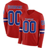 Custom Hockey Jersey – Triple Stripes Red Royal White Long Sleeve – front and back view