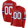 Custom Hockey Jersey – Triple Stripes Red White Royal Long Sleeve – front and back view