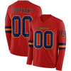 Custom Hockey Jersey – Triple Stripes Red Navy Old Gold Long Sleeve – front and back view