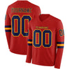 Custom Hockey Jersey – Triple Stripes Red Navy Gold Long Sleeve – front and back view