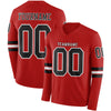 Custom Hockey Jersey – Triple Stripes Red Black White Long Sleeve – front and back view
