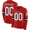 Custom Hockey Jersey – Triple Stripes Red White Black Long Sleeve – front and back view