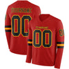Custom Hockey Jersey – Triple Stripes Red Black Gold Long Sleeve – front and back view