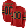 Custom Hockey Jersey – Triple Stripes Red Black Old Gold Long Sleeve – front and back view