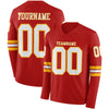 Custom Hockey Jersey – Triple Stripes Red White Gold Long Sleeve – front and back view