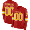 Custom Hockey Jersey – Triple Stripes Red Gold White Long Sleeve – front and back view