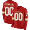 Custom Hockey Jersey – Triple Stripes Red White Old Gold Long Sleeve – front and back view