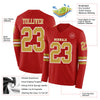 Custom Hockey Jersey – Triple Stripes Red Old Gold White Long Sleeve – product details