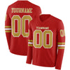 Custom Hockey Jersey – Triple Stripes Red Old Gold White Long Sleeve – front and back view