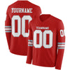 Custom Hockey Jersey – Triple Stripes Red White Gray Long Sleeve – front and back view