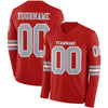 Custom Hockey Jersey – Triple Stripes Red Gray White Long Sleeve – front and back view