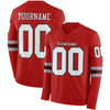Custom Hockey Jersey – Triple Stripes Red White Gray Black Long Sleeve – front and back view