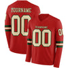 Custom Hockey Jersey – Triple Stripes Red Cream Green Long Sleeve – front and back view