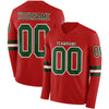 Custom Hockey Jersey – Triple Stripes Red Green White Long Sleeve – front and back view