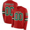 Custom Hockey Jersey – Triple Stripes Red Kelly Green White Long Sleeve – front and back view