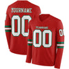 Custom Hockey Jersey – Triple Stripes Red White Kelly Green Long Sleeve – front and back view
