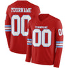Custom Hockey Jersey – Triple Stripes Red White Light Blue Long Sleeve – front and back view