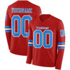 Custom Hockey Jersey – Triple Stripes Red Powder Blue White Long Sleeve – front and back view