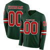 Custom Hockey Jersey – Triple Stripes Green Red White Long Sleeve – front and back view