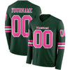 Custom Hockey Jersey – Triple Stripes Green Pink White Long Sleeve – front and back view