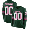 Custom Hockey Jersey – Triple Stripes Green White Pink Long Sleeve – front and back view