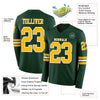 Custom Hockey Jersey – Triple Stripes Green Gold White Long Sleeve – product details