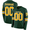 Custom Hockey Jersey – Triple Stripes Green Gold White Long Sleeve – front and back view