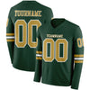 Custom Hockey Jersey – Triple Stripes Green Old Gold White Long Sleeve – front and back view