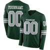 Custom Hockey Jersey – Triple Stripes Green Gray White Long Sleeve – front and back view