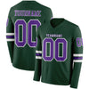 Custom Hockey Jersey – Triple Stripes Green Purple White Long Sleeve – front and back view