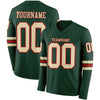 Custom Hockey Jersey – Triple Stripes Green Cream Red Long Sleeve – front and back view