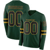 Custom Hockey Jersey – Triple Stripes Green Black Old Gold Long Sleeve – front and back view