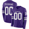 Custom Hockey Jersey – Triple Stripes Purple White Long Sleeve – front and back view