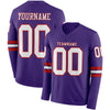 Custom Hockey Jersey – Triple Stripes Purple White Red Long Sleeve – front and back view