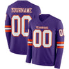Custom Hockey Jersey – Triple Stripes Purple White Orange Long Sleeve – front and back view