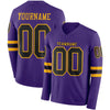 Custom Hockey Jersey – Triple Stripes Purple Black Gold Long Sleeve – front and back view