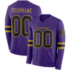Custom Hockey Jersey – Triple Stripes Purple Black Old Gold Long Sleeve – front and back view