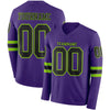 Custom Hockey Jersey – Triple Stripes Purple Black Neon Green Long Sleeve – front and back view