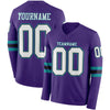Custom Hockey Jersey – Triple Stripes Purple White Black Teal Long Sleeve – front and back view