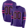 Custom Hockey Jersey – Triple Stripes Purple Black Pink Long Sleeve – front and back view